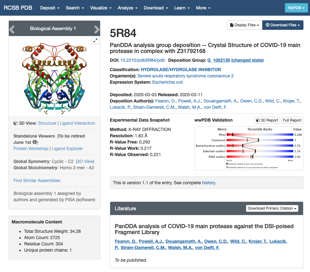 Snapshot of PDB page 5R84